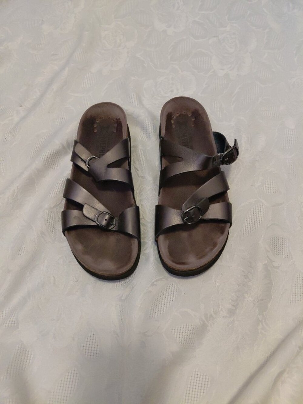 Mephisto Air-Relax Black Leather Sandals Sz 37 Adjustable Straps Cork Footbed